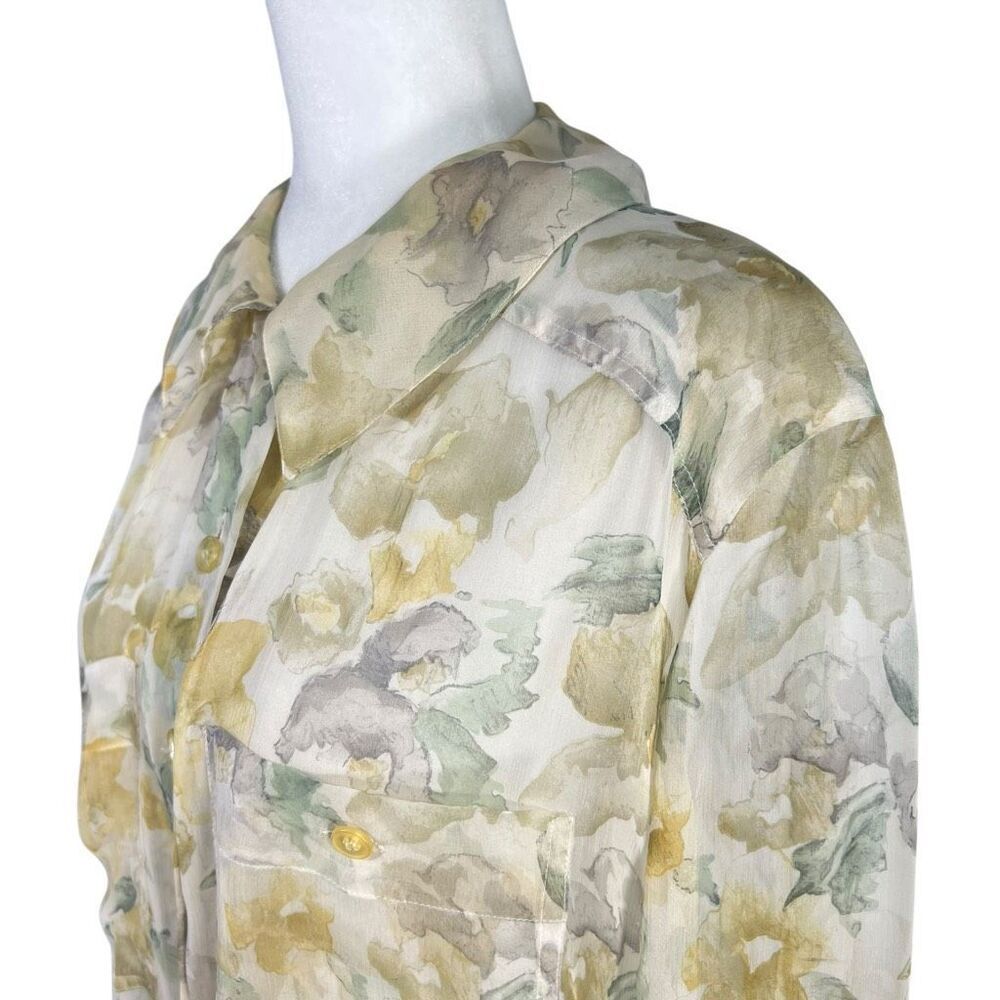 Jean-Louis Scherrer Women's Multicolor Floral Button Silk Blouse XLarge Vintage - Picture 4 of 12